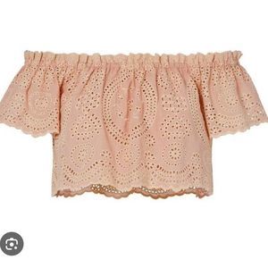 LoveShackFancy Stephanie Eyelet Crop Top Blush Medium